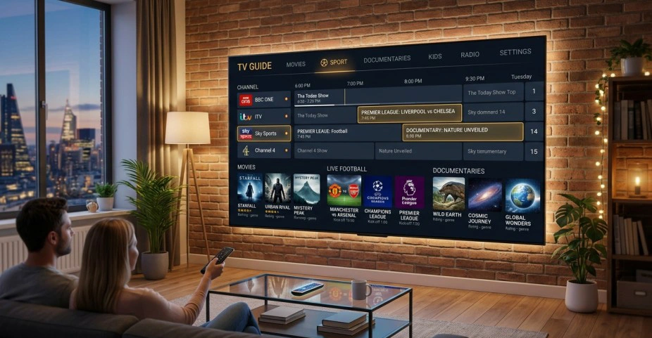 Best IPTV UK streaming interface — 50,000+ live channels on Smart TV in the United Kingdom
